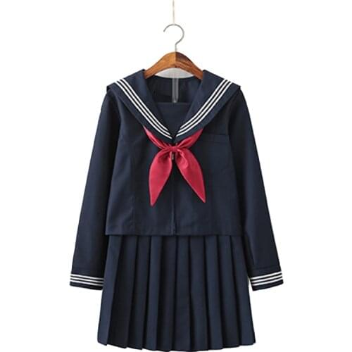 New 2021 Dark Blue Sailor Uniform School Girl Stage Performance Uniforms Student Suits Short Long Sleeve Top Pleated Skirt
