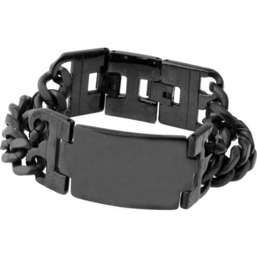 New Arrive Mens Hip Hop Black High Quality Stainless Steel Double Row Curb Chain ID Bracelet Wide 23mm No Fade