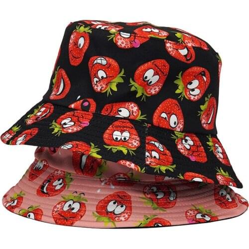 2021 Fashion Panama Bucket Hat Men Women Summer Bucket Cap Fishing Reversible Strawberry Bob Hat Hip Hop Gorros Fisherman Hat