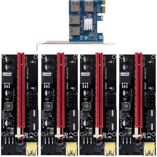 PCI-E Express 1X to 16X Riser 009S Card Adapter PCIE 1 to 4 Slot PCIe Port Multiplier Card for BTC Bitcoin Miner Mining