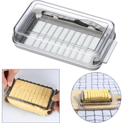 Stainless Butter Cutter & Case Kitchen Butter Box Cutting Food with Knife & Lid Container Sealing Storage Dish Cheese Keeper