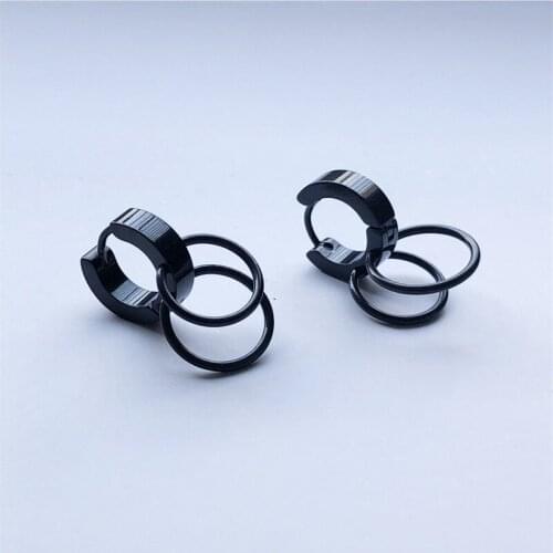 Street Personality Hip Hop Double Ring Round Earrings Titanium Steel Earrings Mens and Womens Fashion Jewelry Festival Gifts