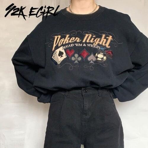Y2K Egirl 2000S Aesthetics Crewneck Long Sleeve Black Tops Vintage Graphic and Letter Embroidery Oversize Sweatshirts Autumn New