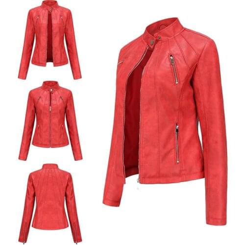 High Quality 2021 Spring Winter Female Black PU Leather Loose Turn-Down Collar Zipper Fashion New Womens Wild Locomotive Jacket