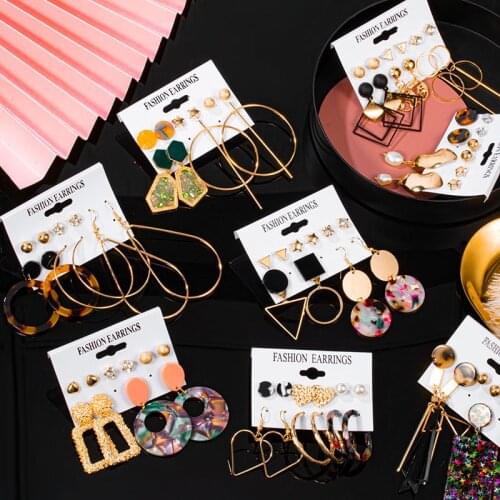 5-piece Set Korean Acrylic Dangle Drop Earrings Vintage Simple Geometric Acetate Large Earrings for Women 2020 Fashion Jewelry