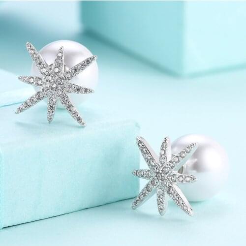 Brand Designer Silver Color Plated White Pearl Stud Earrings For Women Lady Wedding Party Gift Fashion Jewelry E2102