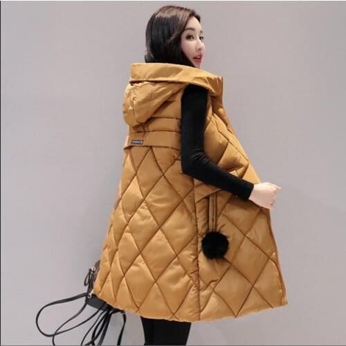 Plus Size Womens Hooded Long Section Vest Coats Large Size Winter Autumn Sleeveless Cotton Padded Jackets Warm Waistcoats K1194