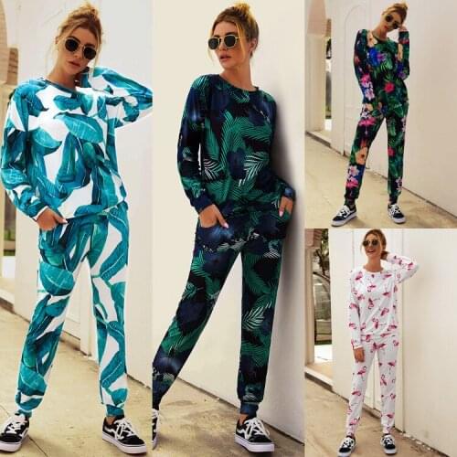 Women Floral Print Tracksuit 2021 New Spring Autumn Street Outfit T-Shirt Tops + Pants Jogger Suits Casual Fashion Two Piece Set