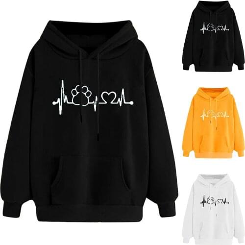Hoodies Women Sweatshirt Casual Autumn Loose O-Neck Printed Button Tunic Sweatshirt Pullover Blouse Tops Jumper #40