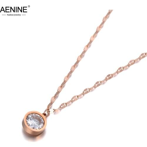 AENINE Trendy Stainless Steel Sparkling Big CZ Crystal Choker Necklaces For Women Office Style Charm Pendant Necklace AN19218