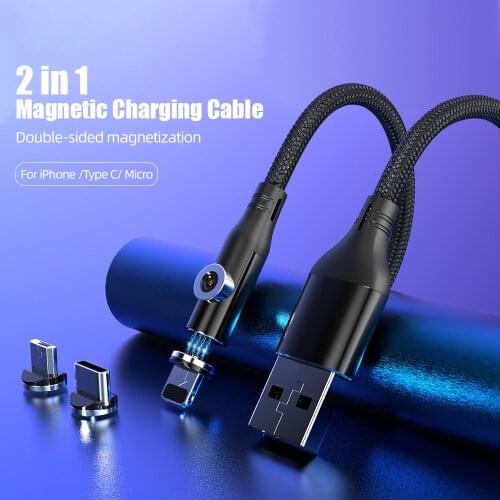 2 in 1Magnetic Charger Micro USB Cable For iPhone Samsung Xiaomi Huawei Mobile Phone Fast Charging Wire Cord Cables 1M 2M Cable