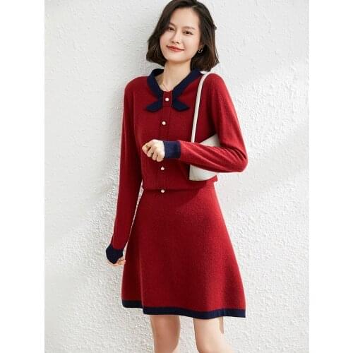 2021 Womens Suit Clothes 100% Goat Cashmere Girls Sweaters Fashion Style Lady Knitting Dresses Tops And Skirts