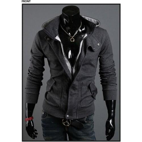3XL Men Hoodies Sweatshirts Casual Male Zipper Fleece Hoodies Slim Fit Men Hooded Jacket Casual Coat Tops Turn-Down Collar Black