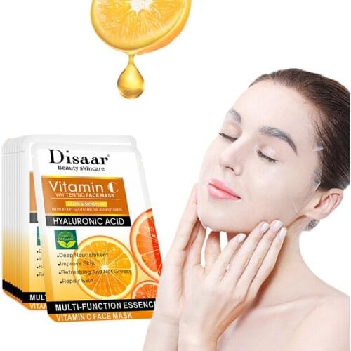 5PCS Vitamin C Whitening Face Mask Soothing Brighten Hydrating Increases Elasticity Oil Control Prevents Aging Face Care