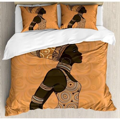 African Duvet Cover Set Indigenous People of Theme Local Woman in Traditional Turban and Dress Decorative 3 Piece Bedding Set