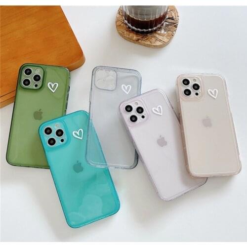 Moskado Love Heart Solid Color Clear Phone Case For iPhone 12 Pro Max 11 Pro Max XR XS Max 7 8 Plus SE 2020 Soft TPU Back Cover