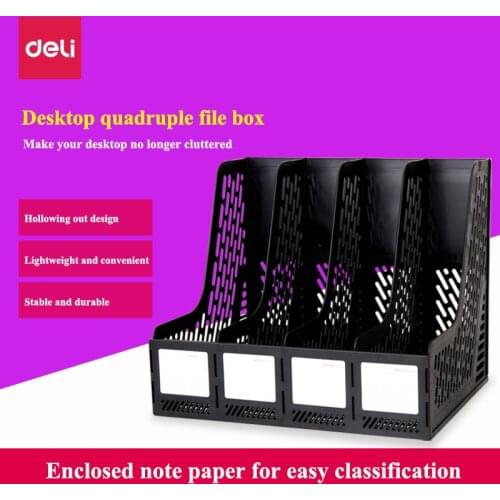 Deli 9946 plastic Document box 3 and 4 lattices file basket file tray documents management black gray colors optional