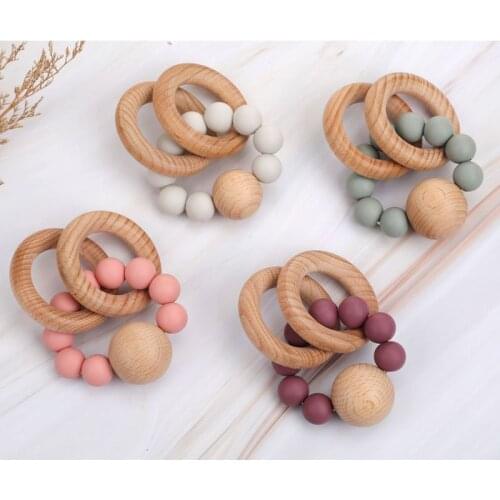 Wooden Teether Baby Bracelet Jewelry Teething For Organic Wood Silicone Beads Baby Rattle Stroller Accessories Toy