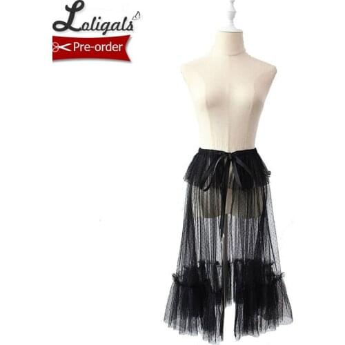 Gothic Black Ruffled Waist Curtain Vintage Mesh Overlay Skirt Pre-order by Alice Girl