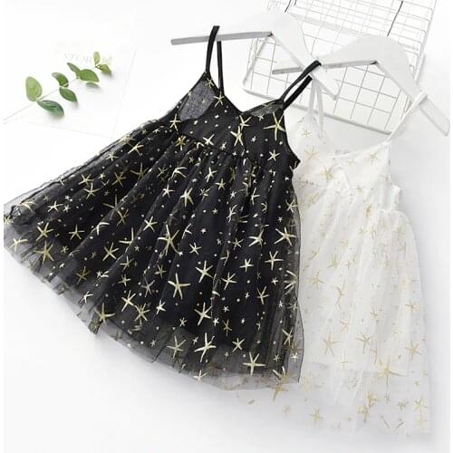Summer Star Girls Dress Causal Sling Gauze Dress Children New 2-6 Years Child cute Multi-layer Kids Clothes