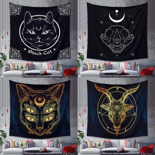 Cat Hippie Macrame Wall Hanging Boho Decor Witchcraft Tapestry 95x73cm