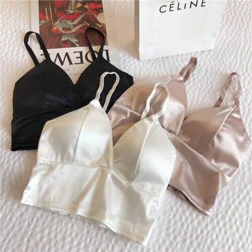 Sexy satin V-neck camisole no steel ring tube top wrapped chest fashion bottoming outer wear camisole sleeveless short top women