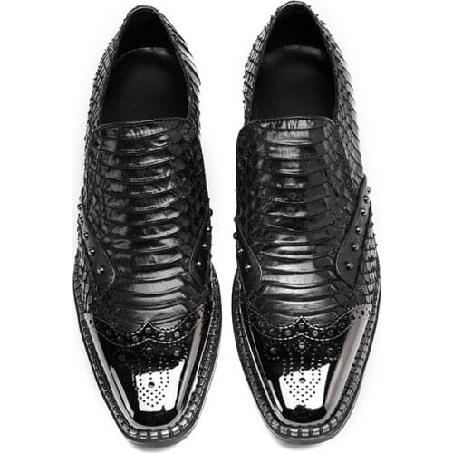 Chaussures Hommes Mens Fashion Shoes Square Heels Pointy Spike Wedding Shoes Black Metallic Crocodile Leather Formal Shoes