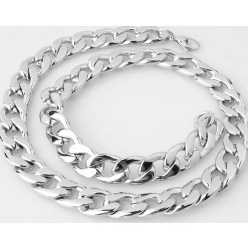 Tiasri 15mm Silver Color Cuba Curb Miami Mens Necklace Bracelet Heavy Stainless Steel Chain Jewelry Choker Wholesale Hot Sale