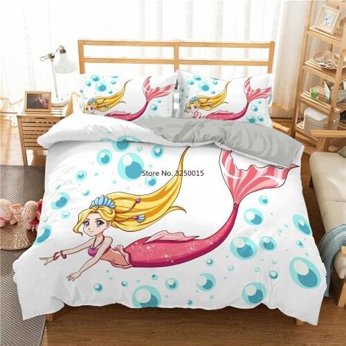 Beautiful Cartoon Mermaid Bedding Set Polyester Adult/kids Girl Duvet Cover Quilt Cover Pillowcase Students Bed cover Set
