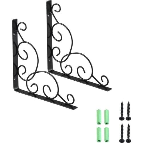 Shelf Brackets Wall Mounted Floral Shelf Black Brackets Storage Board Support Frame Iron Metal Tripod