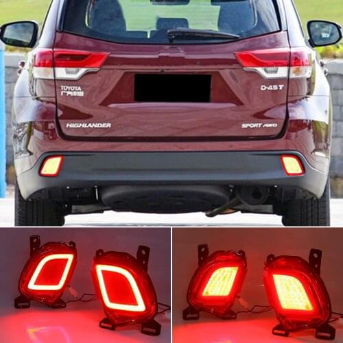 CSCSNL 2PCS reflector For Toyota Highlander 2015 2016 2017 2018 2019 LED Rear Bumper Light Fog Lamp Brake Light Turn Signal