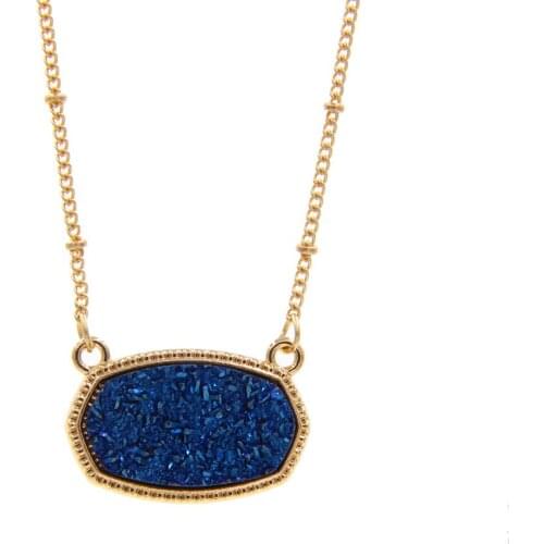 Resin Oval Druzy Drusy Hexagon Pendant Necklace Gold Choker Statement Necklaces for Women Jewelry Gift