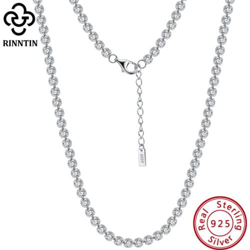 Rinntin Italian 2.5mm/3.0mm Cubic Zirconia Bezel-Set Tennis Necklace for Women 925 Sterling Silver Tennis Chain Jewelry SC52