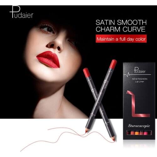 Pudaier 6pcs Beauty Makeup Matte Lip Liner Set Pencil for Lip Contor Long-lasting Waterproof Silky Smooth Cosmetics Lipliner