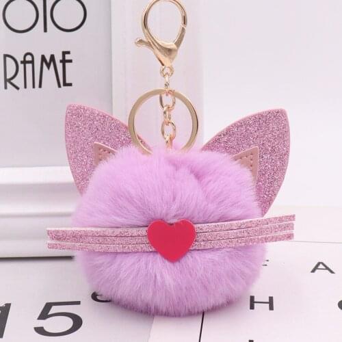Lovely Cat Fake Rabbit Fur Ball KeyChain Pompom Key Chain Pom Pom Key Rings Pompon Women Bag Jewelry