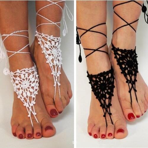 Barefoot Sandals Crochet Beach Wedding Sandles Bridal Anklets Bare Foot Jewelry Soleless Shoes Footless Sandles