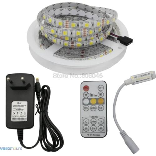 5m 5050 Double White LED Strip Light 5025 Cool White + Warm White 2 in 1 LED Strip + CCT RF Timer Remote +12V 3A Power Supply