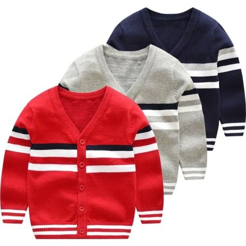 England Style Baby Boys cardigan Sweater 2019 New Autumn Children Clothing V Neck Striped Kids Knitted fashion Coat