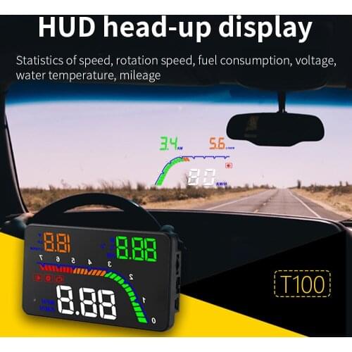 T100 HUD Head Up Display OBD2 Car Speedometer Digital Overspeed Warning Windshield Projector Alarm System Auto Electronic