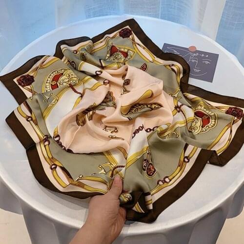 2021 Spring Square Scarf for Women Design Chain Print Silk Foulard Female Office Neckerchief Lady Bandana Square Scarves Luxury