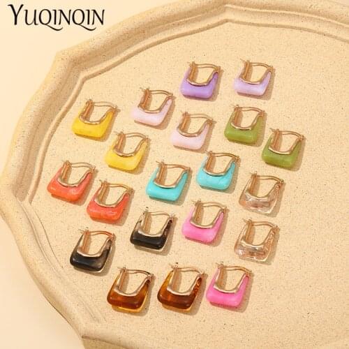 Vintage Resin Geometric Earrings For Women 2021 Korean Statement Dangle Hanging Fashion Earring Girl Craft Luxury Trendy Jewelry