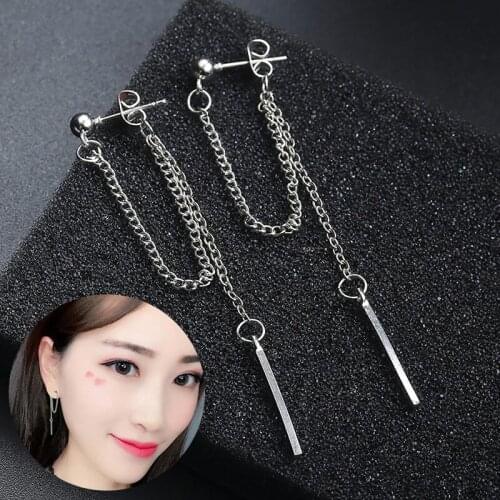 Korean Version Tassel Fashion Retro Long Earrings Trendy Women Men Chain Metal Texture Dangle Earring Jewelry Accessory