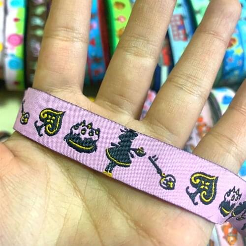 ZERZEEMOOY 5/8" 16 mm 5yards/lot Cartoon Polyester Woven Jacquard Ribbon Pink background girl playing the violin DKTZD19112528