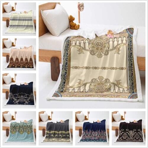 Women Fleece Sherpa Blanket for Sofa Couch Boho Mandala Plush Throw Blanket Gold Embrodery Fuzzy Blanket Room Decor for Kids