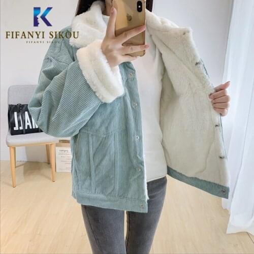 Winter Jacket Women Fashion Corduroy Short Coat Thick Warm Lambswool Jackets Loose Casual Outerwear High quality Coat Female