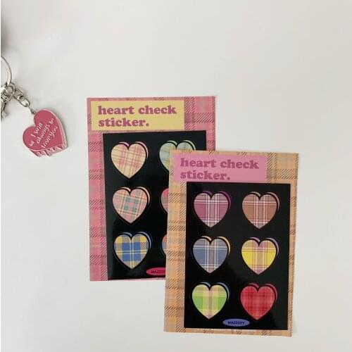 Ins 2pc Heart Shaped Plaid Colorful Seal Sticker Waterproof Note Post It Diy Notebook Mobile Phone Decorative Sticker Stationery