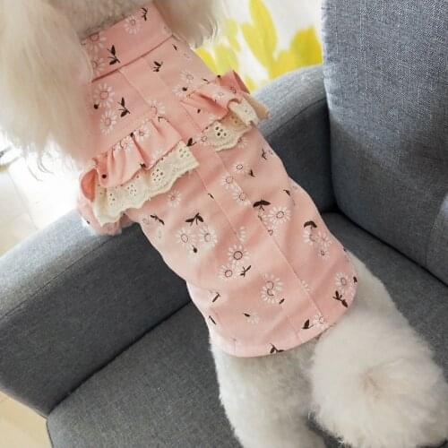 2021 Spring Summer Cotton Printed Thin Dog Shirts for Small Dogs Cat Lace Skirt Princess Tutu Dress Cute Princess Shirt Costume