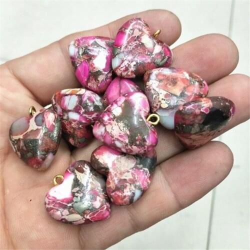 5pcs nature gem stone connectors imperial jasperrs stone unique beads connectors hearts jewelry findings jewelry components 20mm