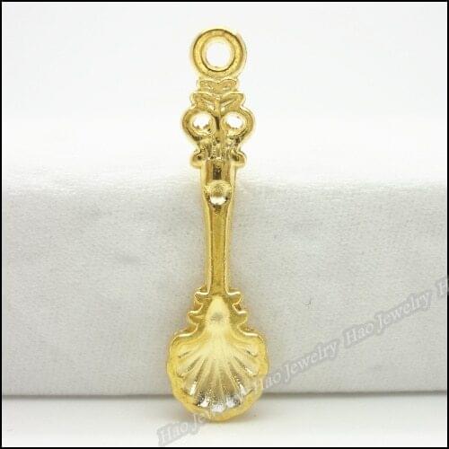 50 pcs Vintage Charms Spoon Pendant Gold-color Fit Bracelets Necklace DIY Metal Jewelry Making