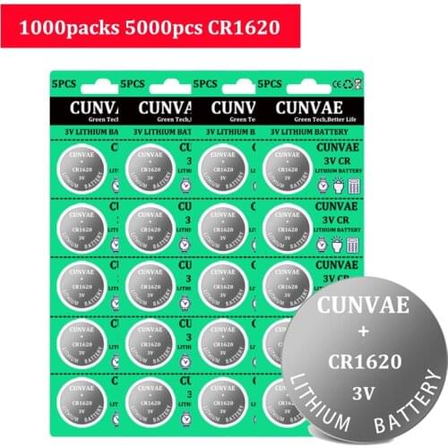 5000pcs/1000packs cr1620 3V Lithium Battery Button Cell Batteries For Watch CR 1620 BR1620 Remote Control Calculator